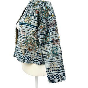 CHICO'S Blue Open Front Jacket Sequined and embroidered  Size 0